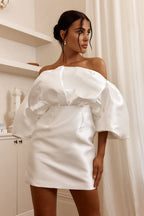 Dream Time Puffed Neckline Mini Dress Off White