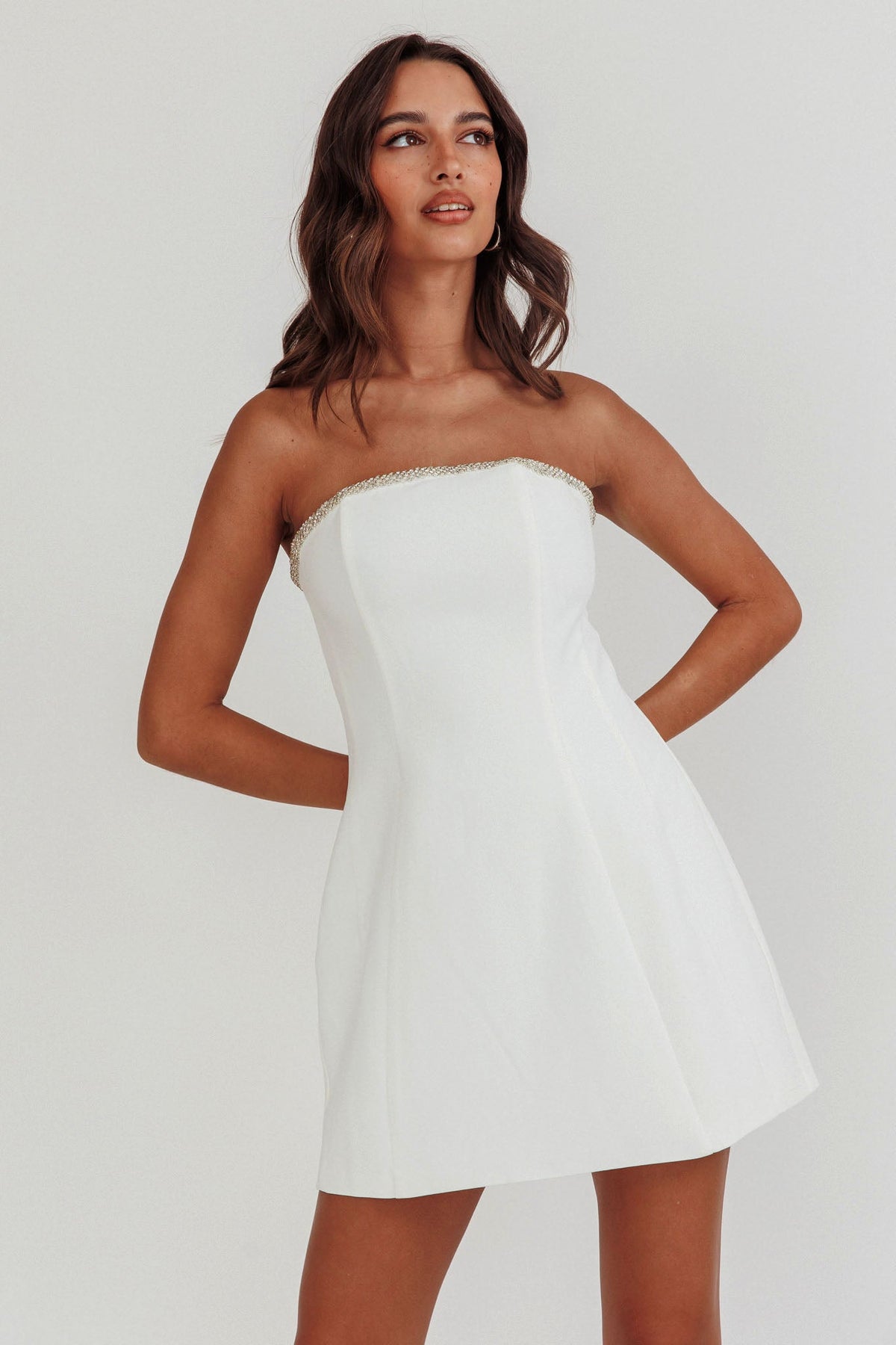 Macaila Rhinestone Trim Strapless Mini Dress Off White Main image