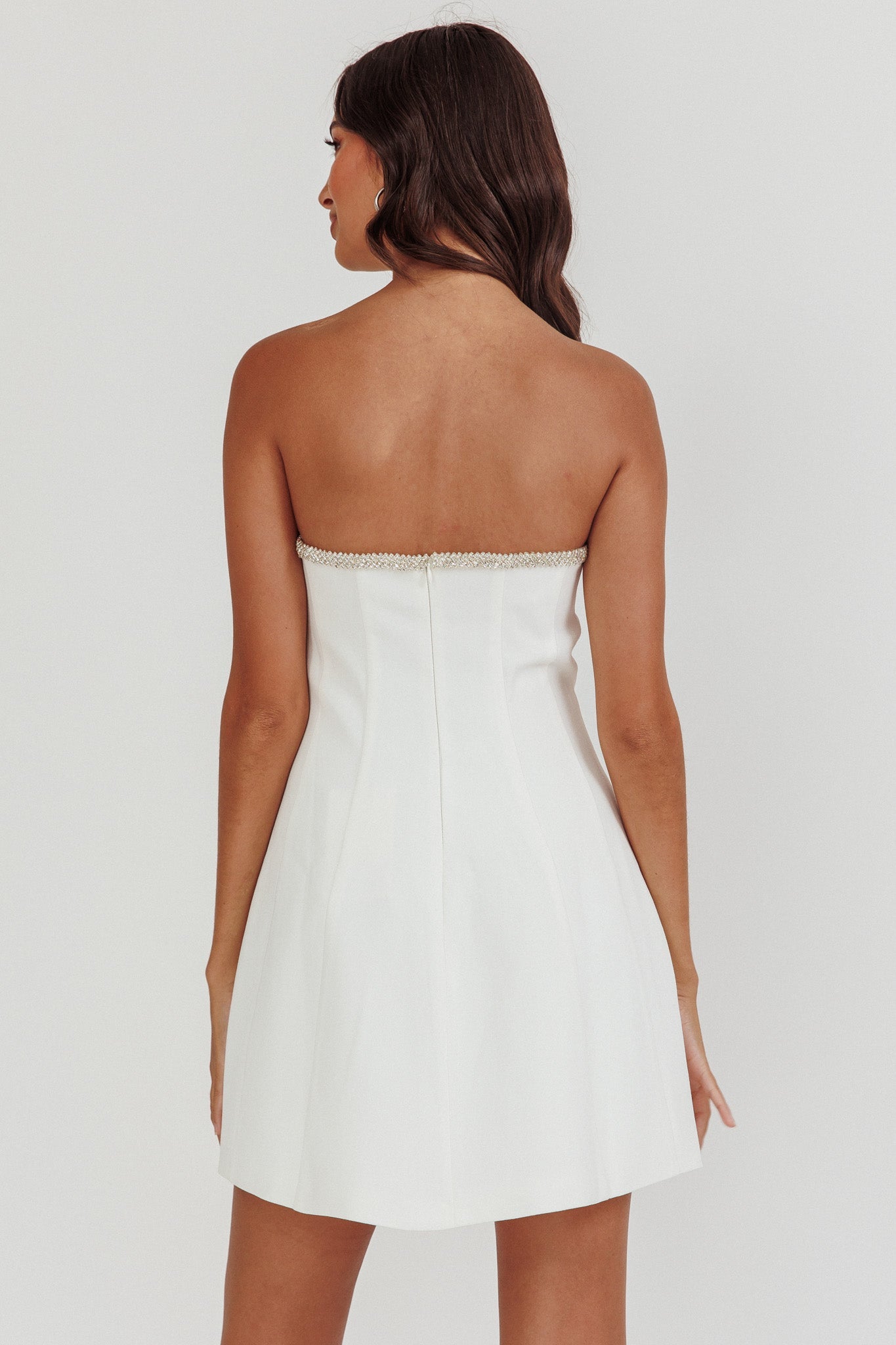 Macaila Rhinestone Trim Strapless Mini Dress Off White Secondary image