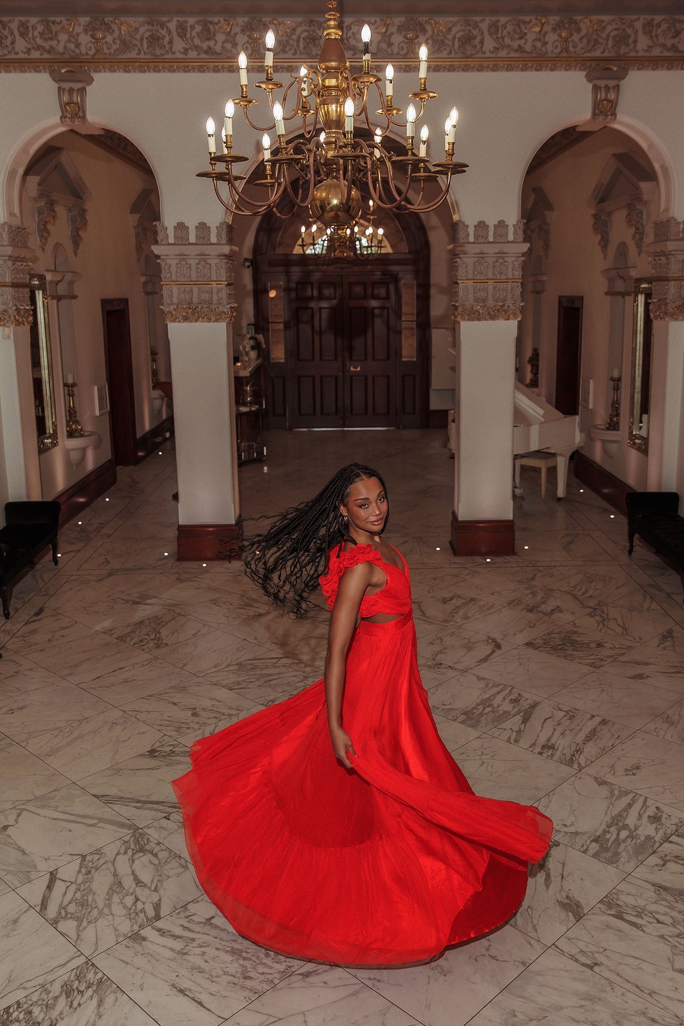 Bellamy Lace-Up Back Ruffle Maxi Dress Red Secondary image