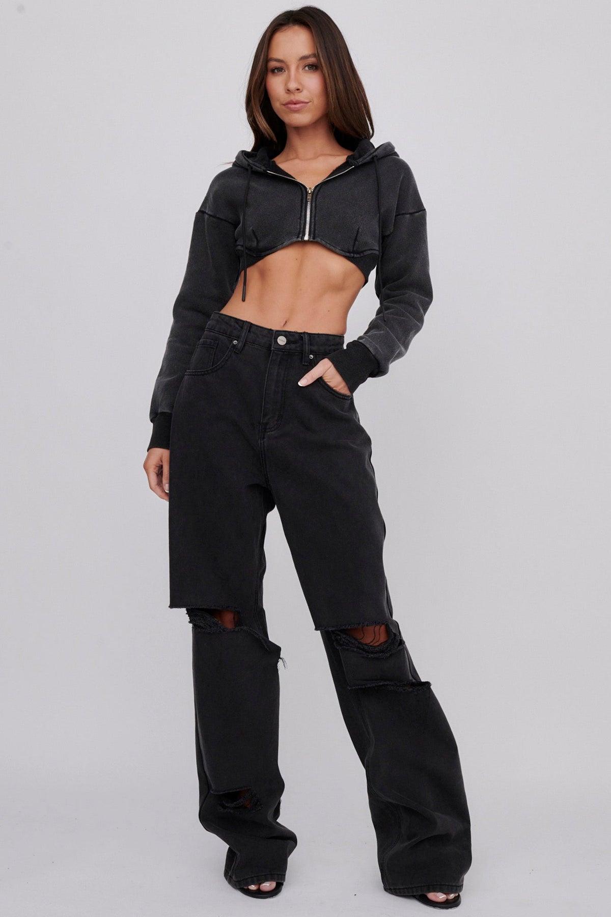 Alias Crop Hoodie Jacket Washed Black Main image