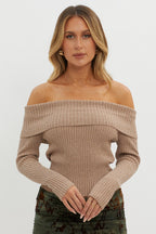 Florencia Off-Shoulder Foldover Knit Top Mocha