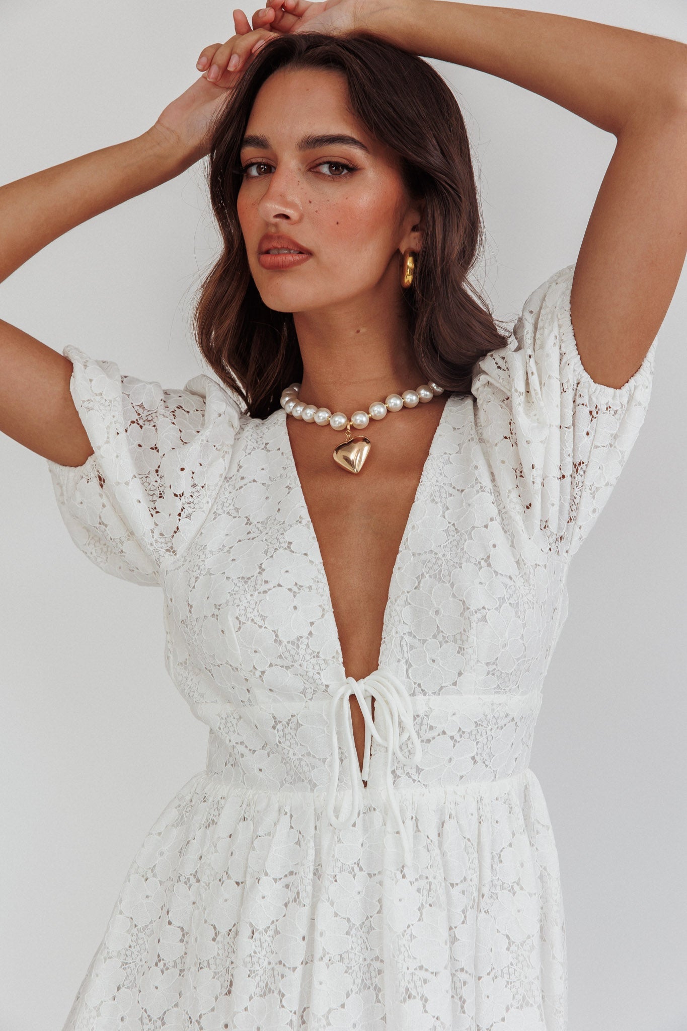 Sunday Kinda Love Puff Sleeve Lace Dress White Secondary image