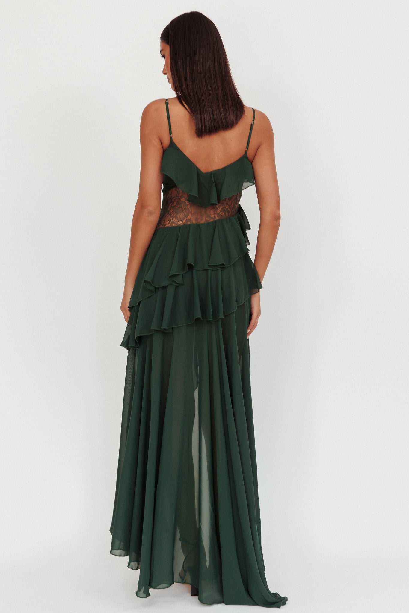 Amaretto Lace Waist Ruffle Maxi Dress Hunter Green Secondary image