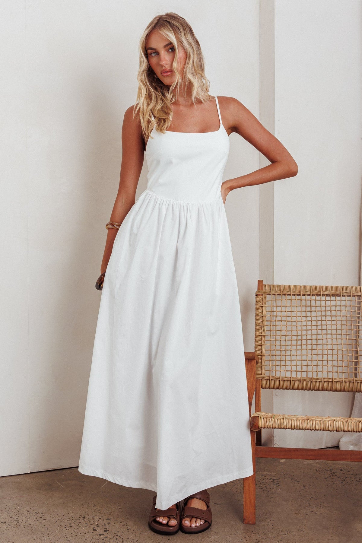 Yelizaveta Side Pocket Maxi Dress White Main image