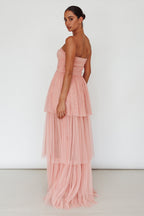 Haeven Tiered Strapless Maxi Dress Blush