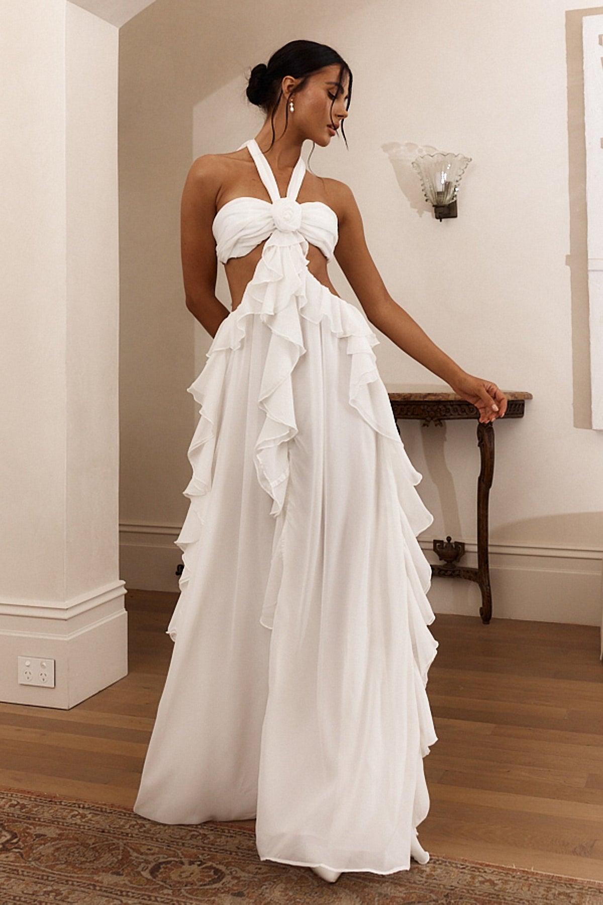 Santiago Cut-Out Ruffle Maxi Dress White Main image