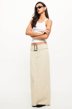 LIONESS Uma Denim Midi Skirt Ecru