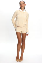 LIONESS Costal Cable Knit Sweater Cream