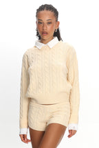 LIONESS Costal Cable Knit Sweater Cream