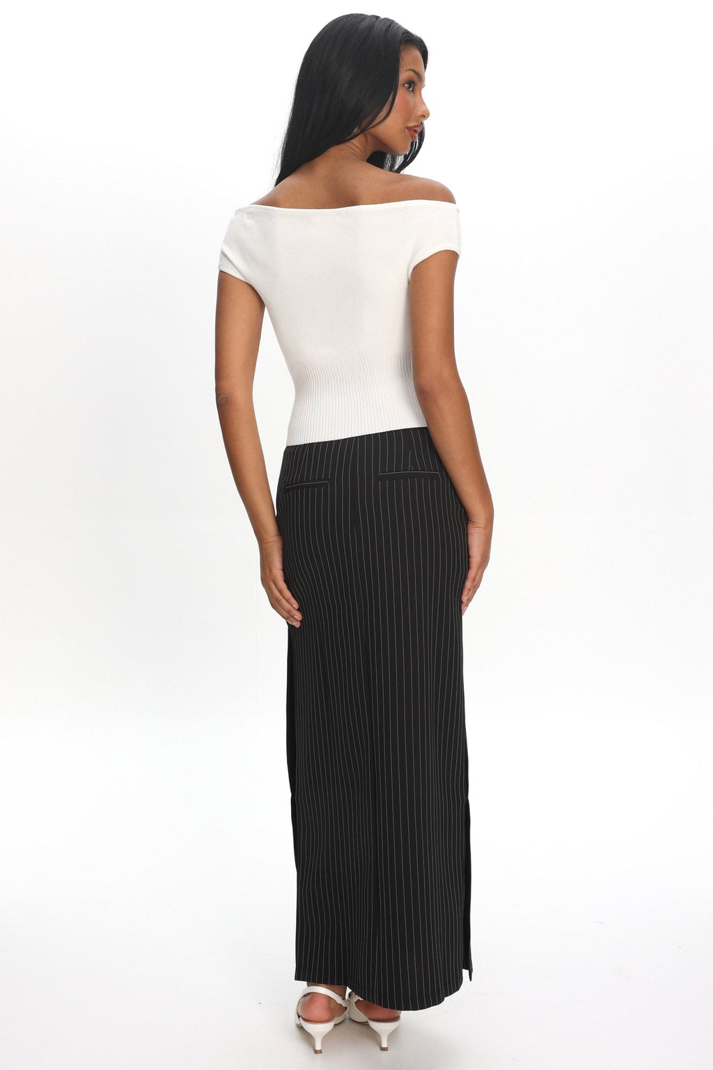 LIONESS Lune Maxi Skirt Onyx Pinstripe