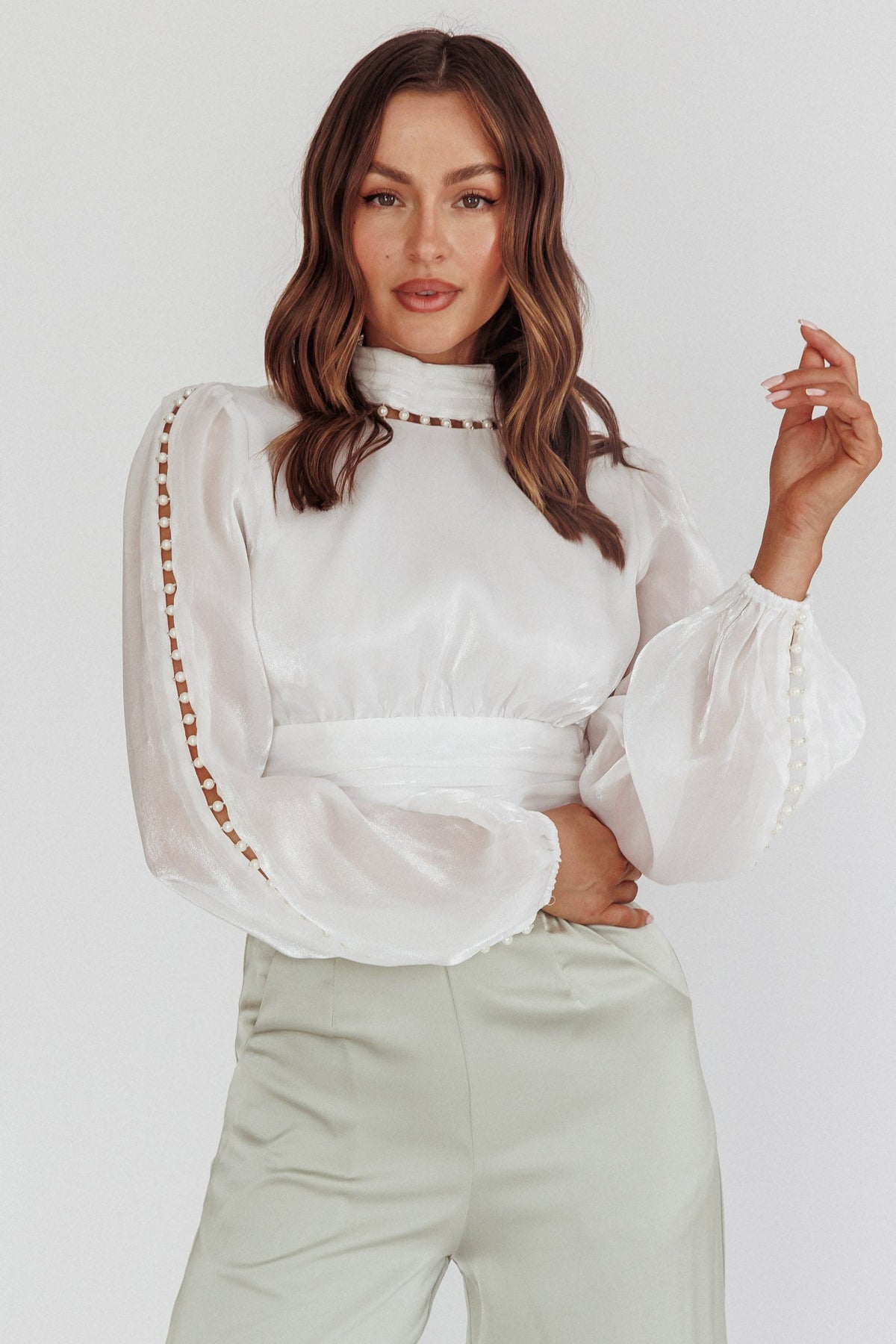 Caia Pearl Detail Open Back Top White Main image