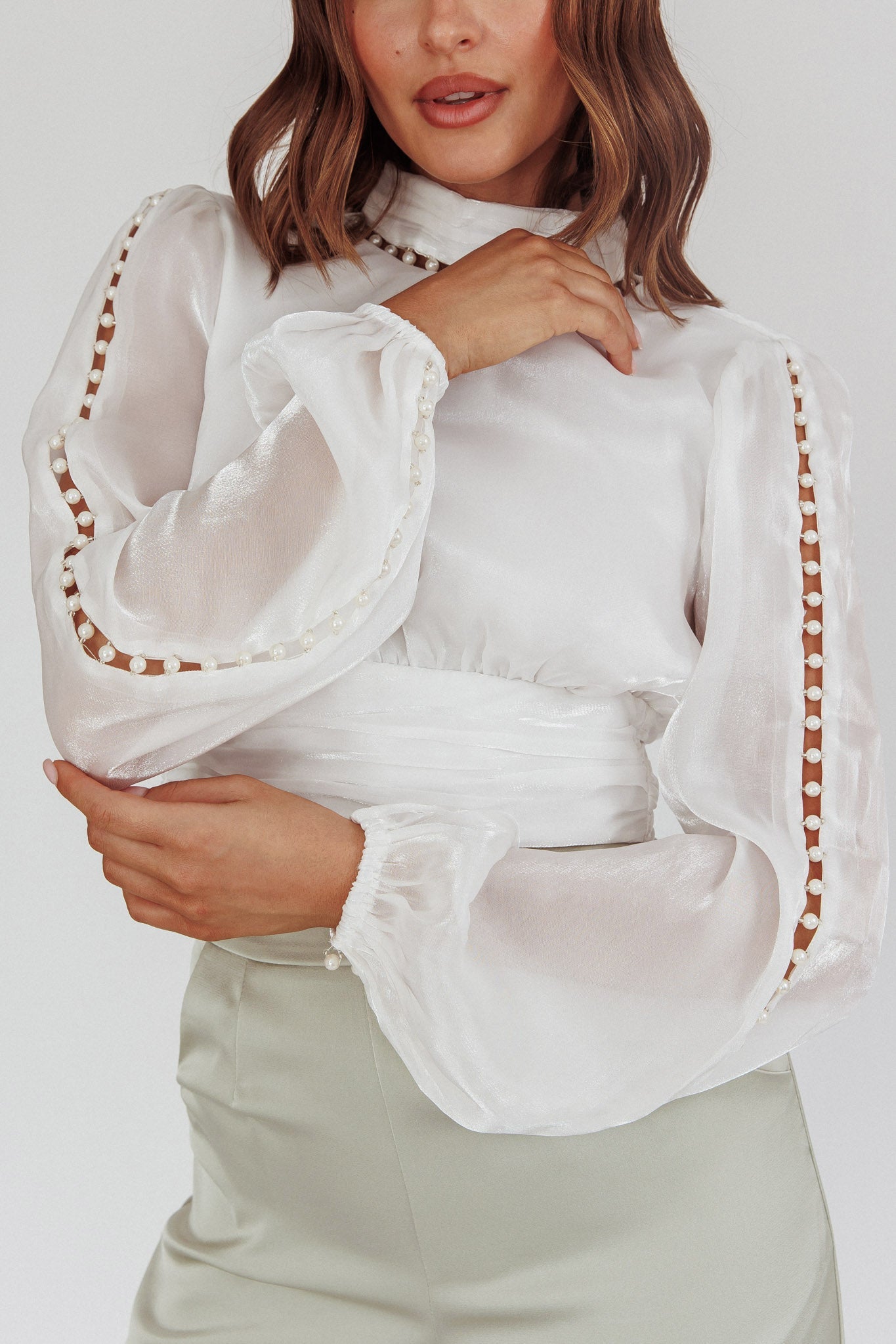 Caia Pearl Detail Open Back Top White Secondary image