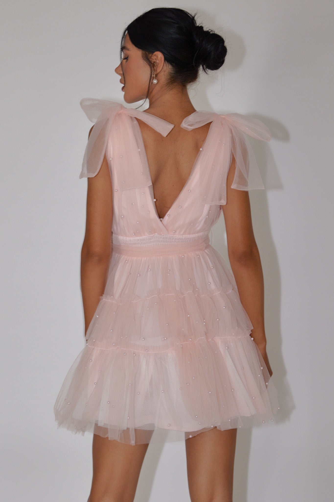Lyra Pearl Embellished Tulle Mini Dress Pink Secondary image