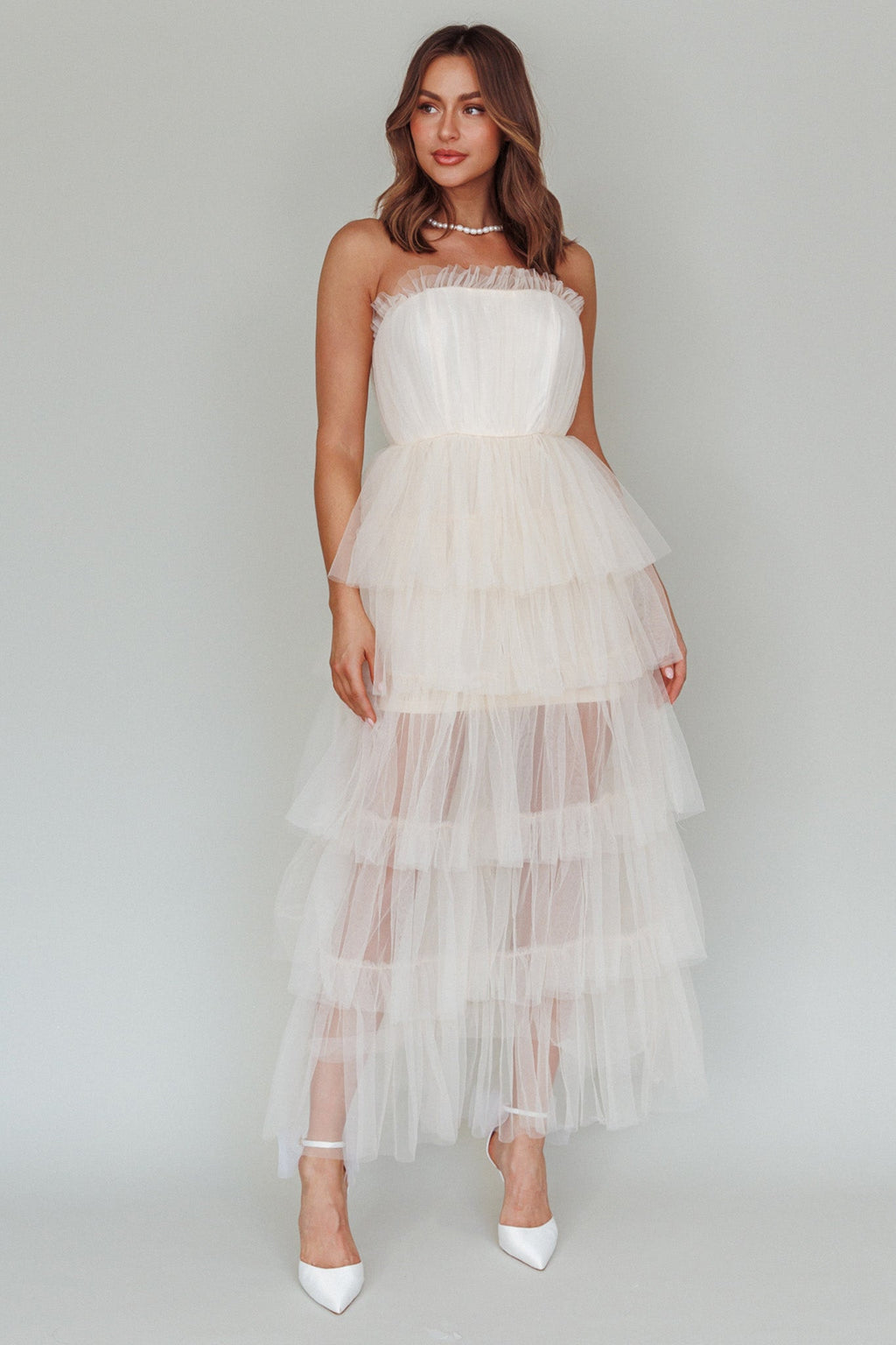 Written In The Stars Layered Tulle Maxi Dress Cream