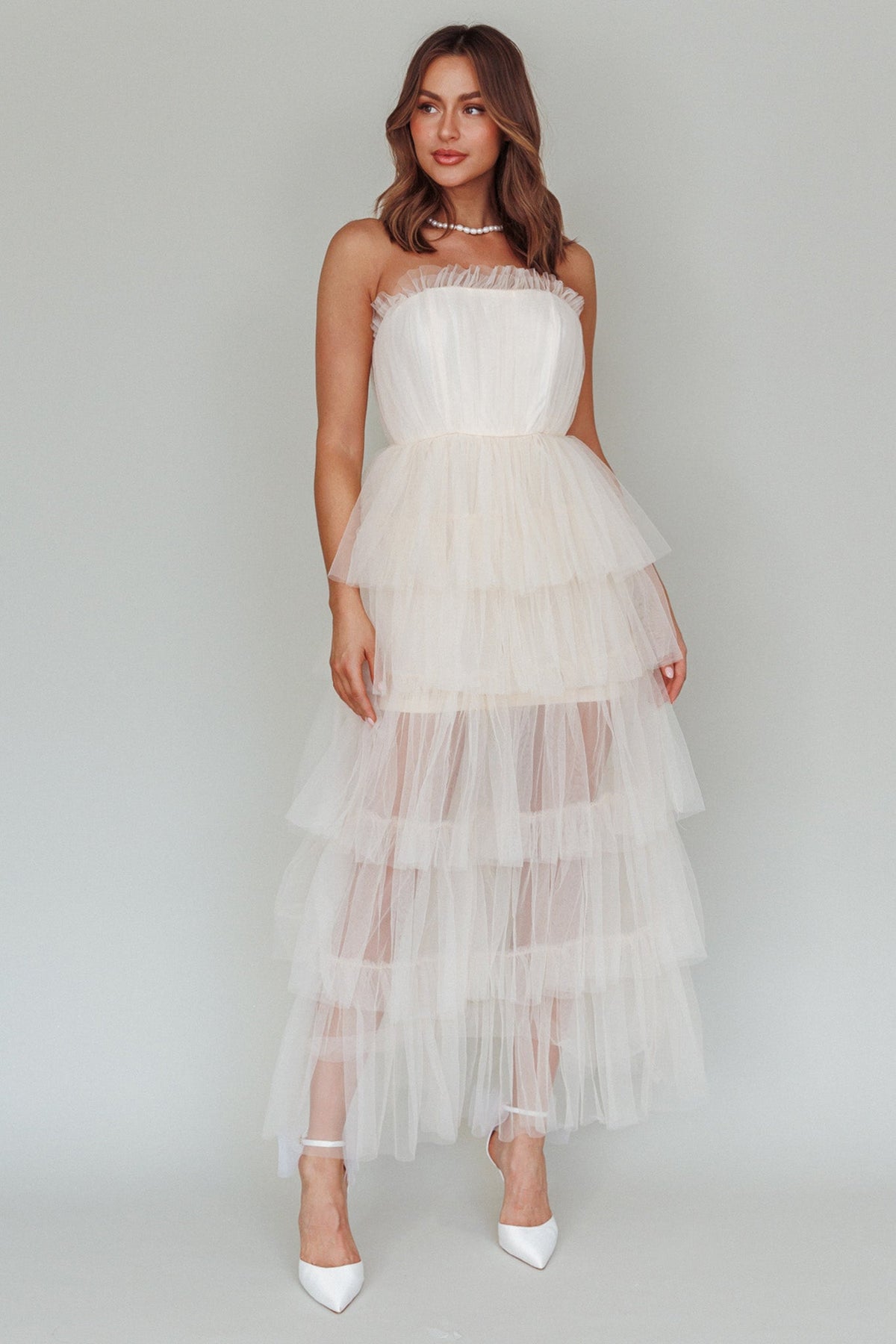 Written In The Stars Layered Tulle Maxi Dress Cream