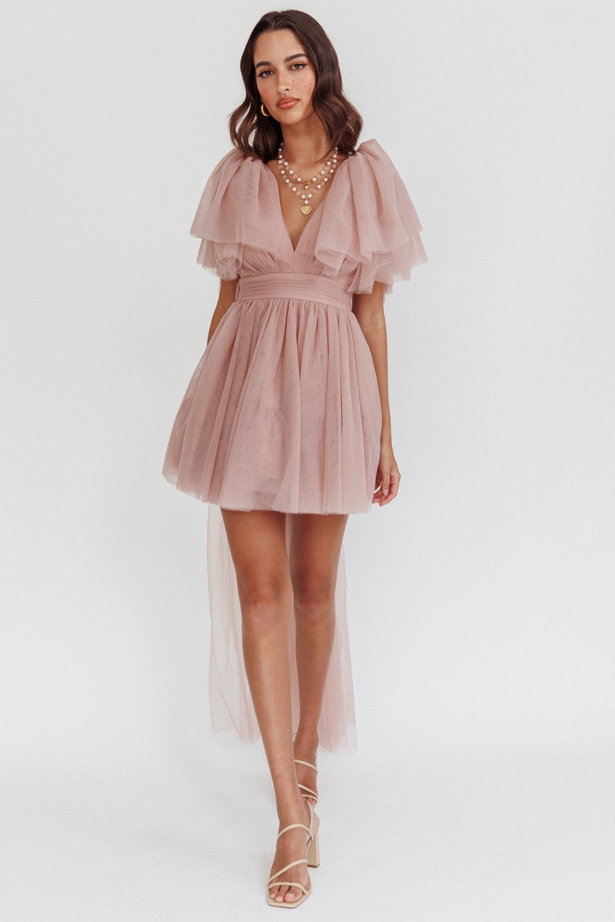 Star Power Tulle Train Mini Dress Blush Main image