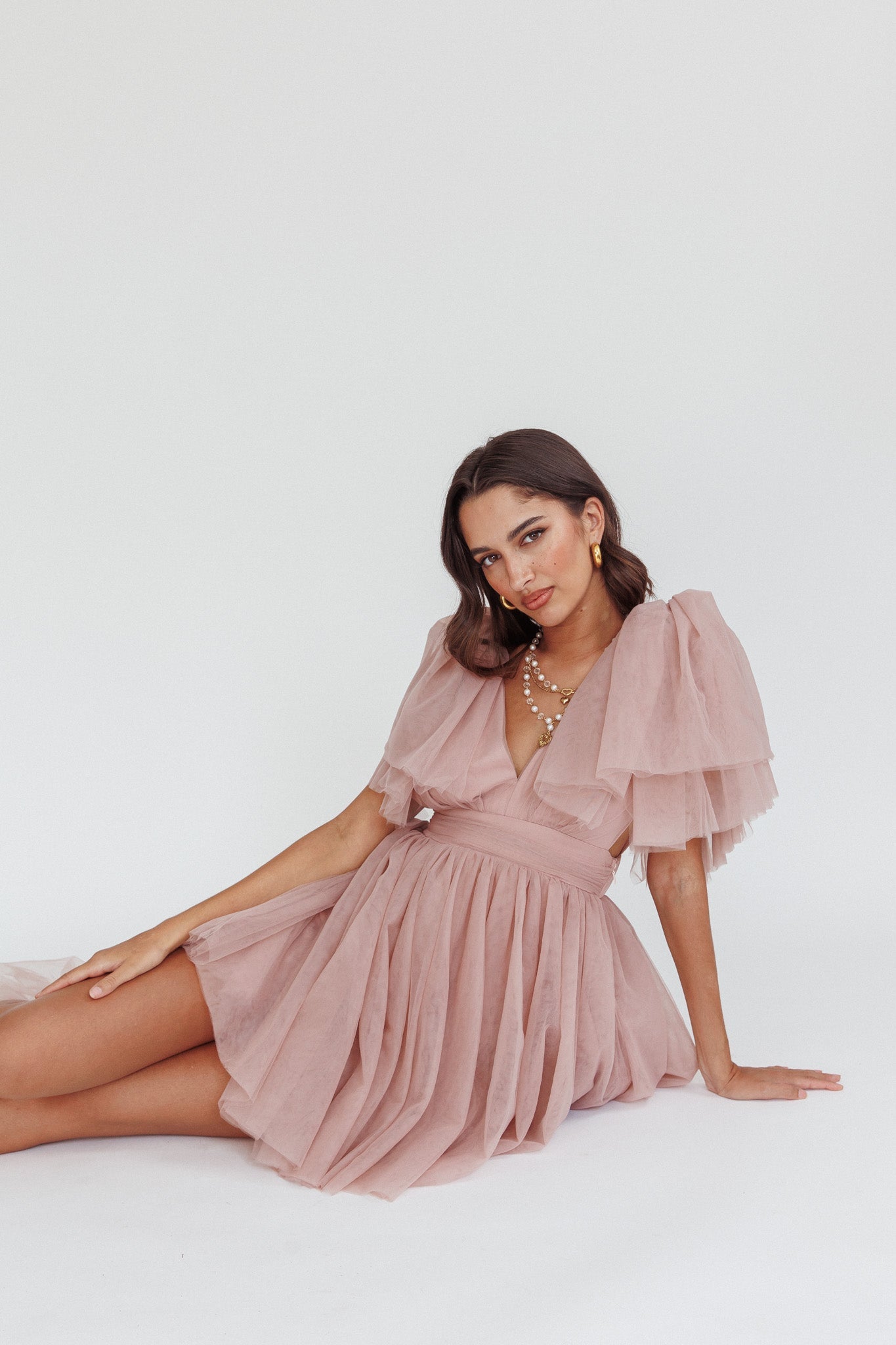Star Power Tulle Train Mini Dress Blush Secondary image