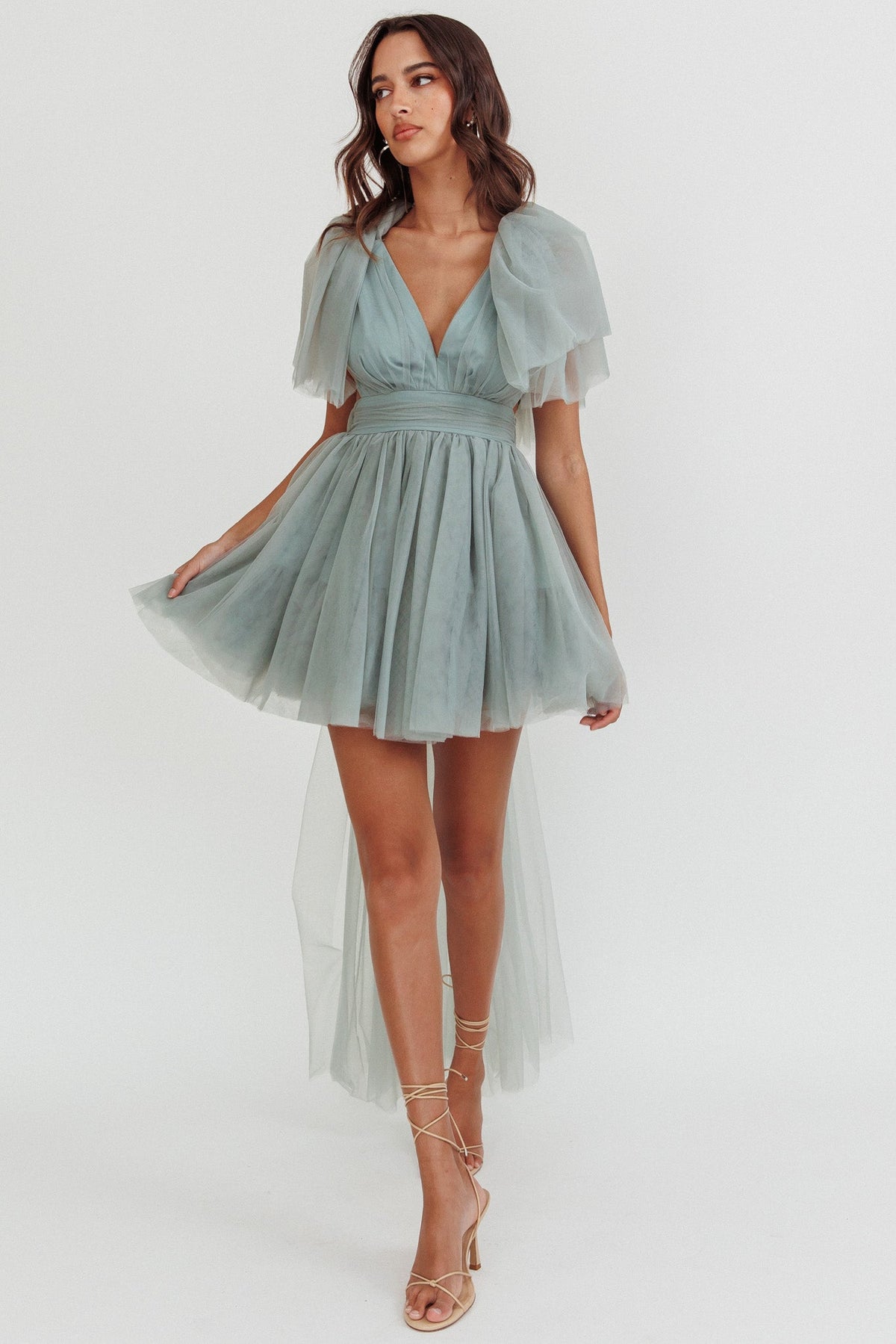Star Power Tulle Train Mini Dress Pistachio Main image
