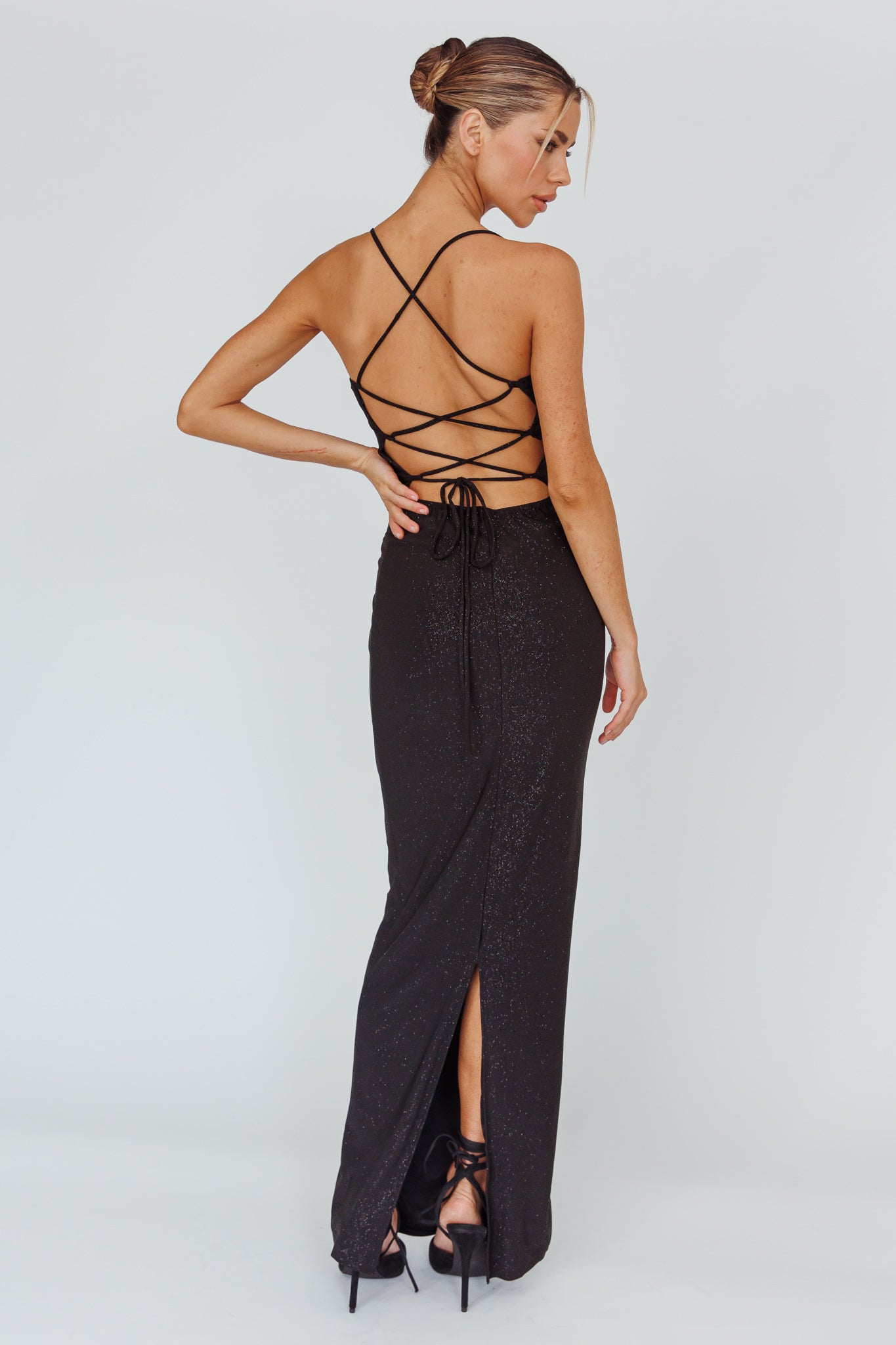 Ailani Lace-Up Back Maxi Dress Sparkle Black Secondary image