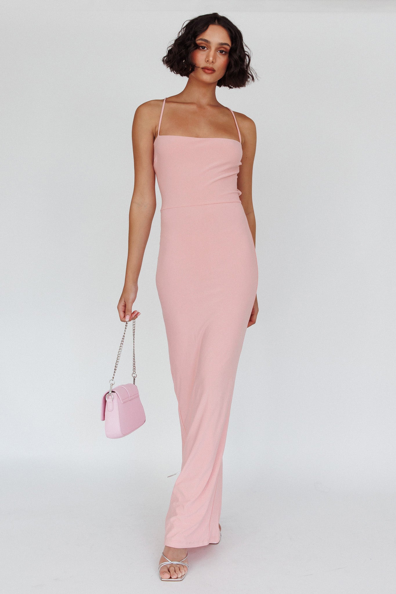 Ailani Lace-Up Back Maxi Dress Sparkle Pink Secondary image