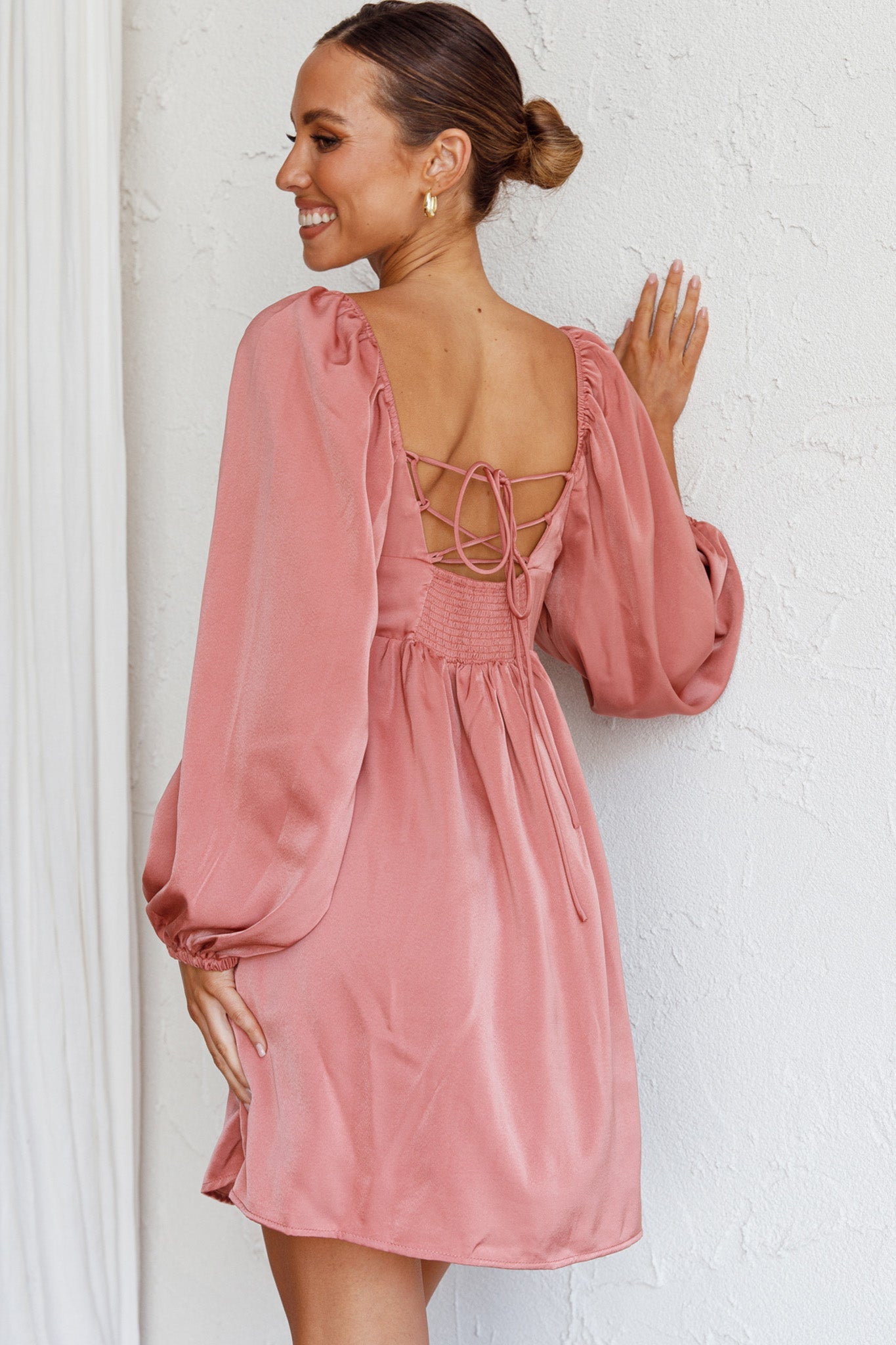 Tansy Long Sleeve Babydoll Dress Rose Secondary image