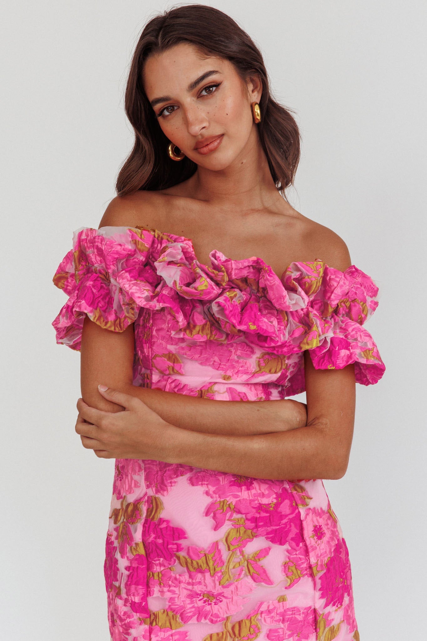 Memoire Off-Shoulder Textured Mini Dress Pink Secondary image