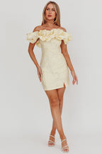 Memoire Off-Shoulder Jacquard Mini Dress Lemon