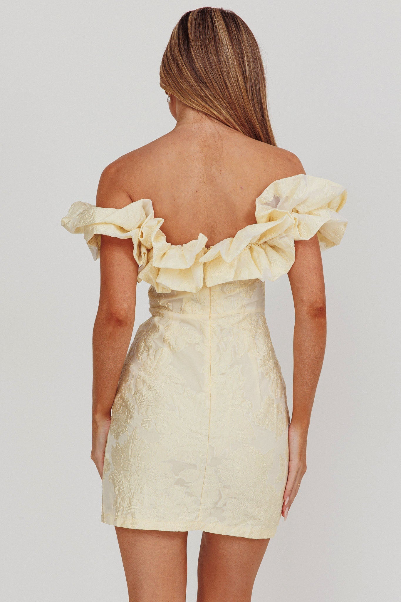Memoire Off-Shoulder Jacquard Mini Dress Lemon Secondary image