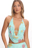 Kavera Cowl Halter Top Floral Sequin Aqua
