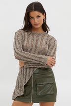 Evergreen Asymmetrical Hem Ribbed Knit Top Khaki