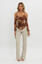 Elektra Off-Shoulder Mesh Top Brown
