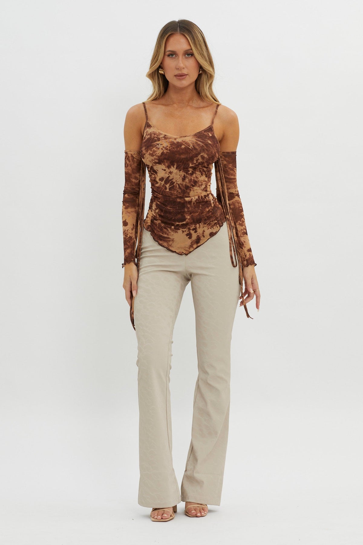 Elektra Off-Shoulder Mesh Top Brown