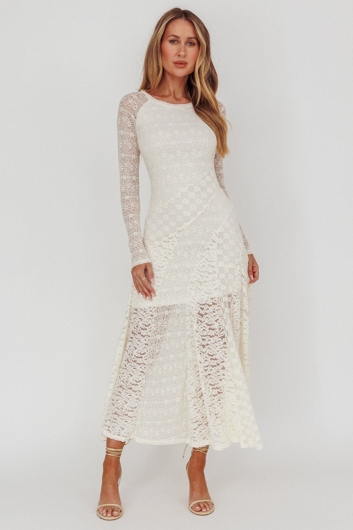 Tarly Long Sleeve Lace Maxi Dress Cream Main image