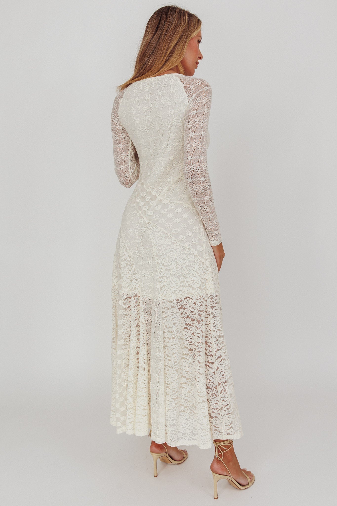 Tarly Long Sleeve Lace Maxi Dress Cream Secondary image