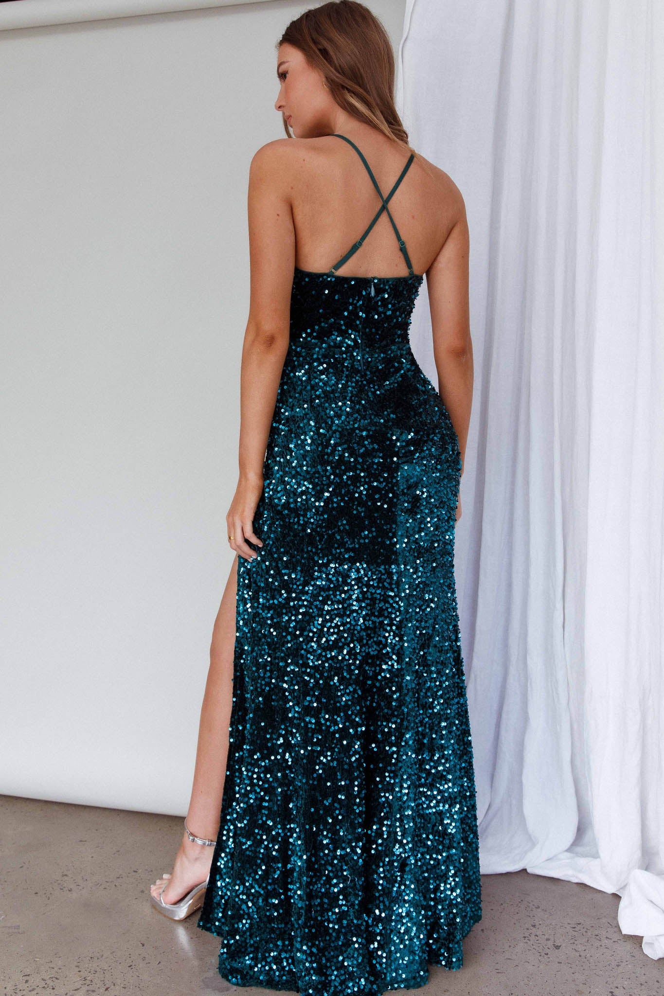 Bellerose Thigh Split Sequin Dress Emerald Secondary image