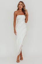 Just Friends Strapless Ruffle Maxi Dress Off White