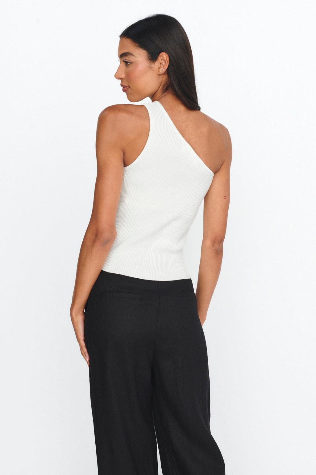 Channy One-Shoulder Ribbed Top White