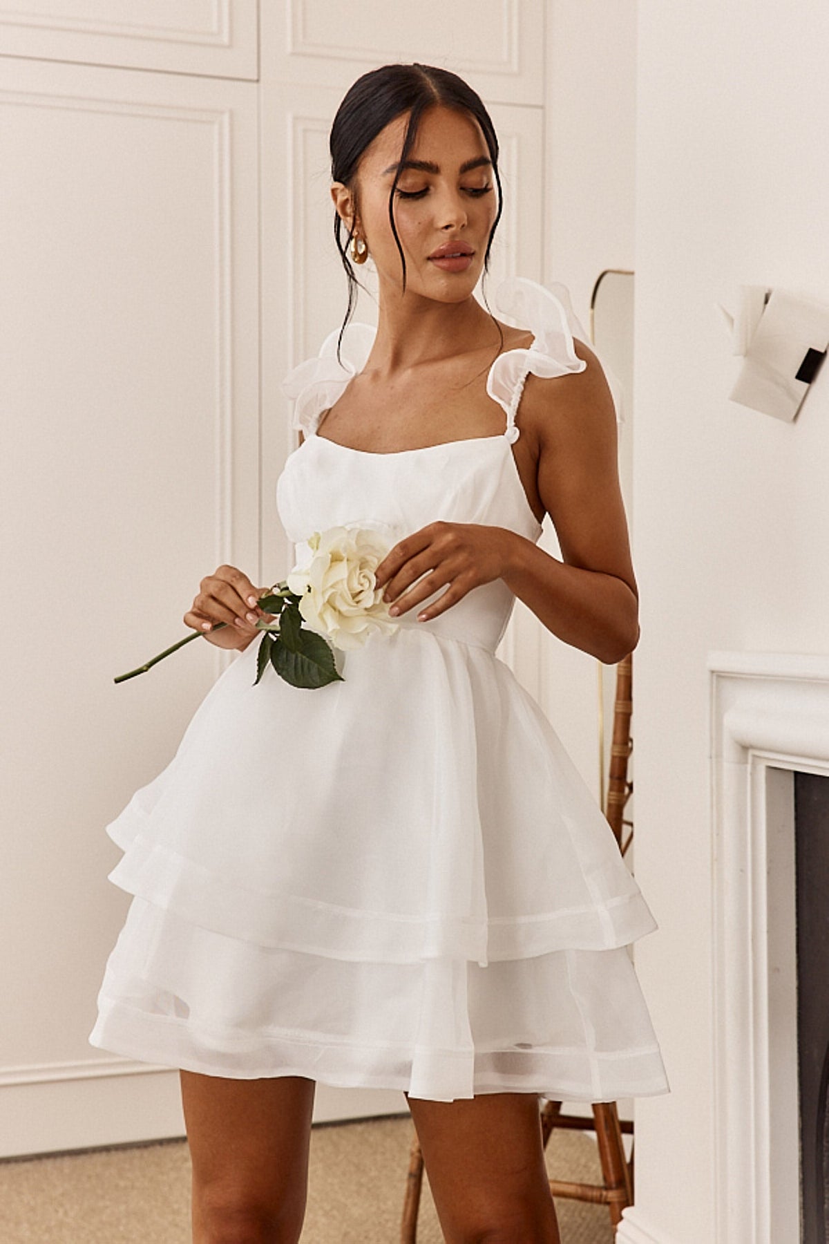 I've Got Sunshine Ruffle Strap Mini Dress White