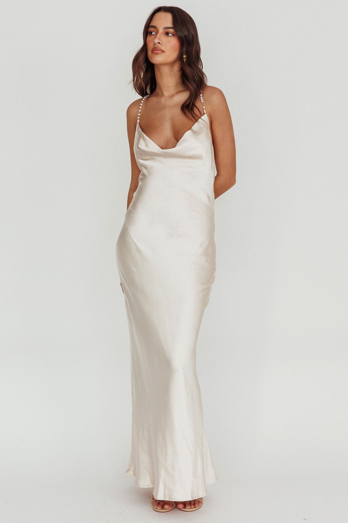 Danijela Cowl Neck Pearl Satin Maxi Dress Champagne Secondary image