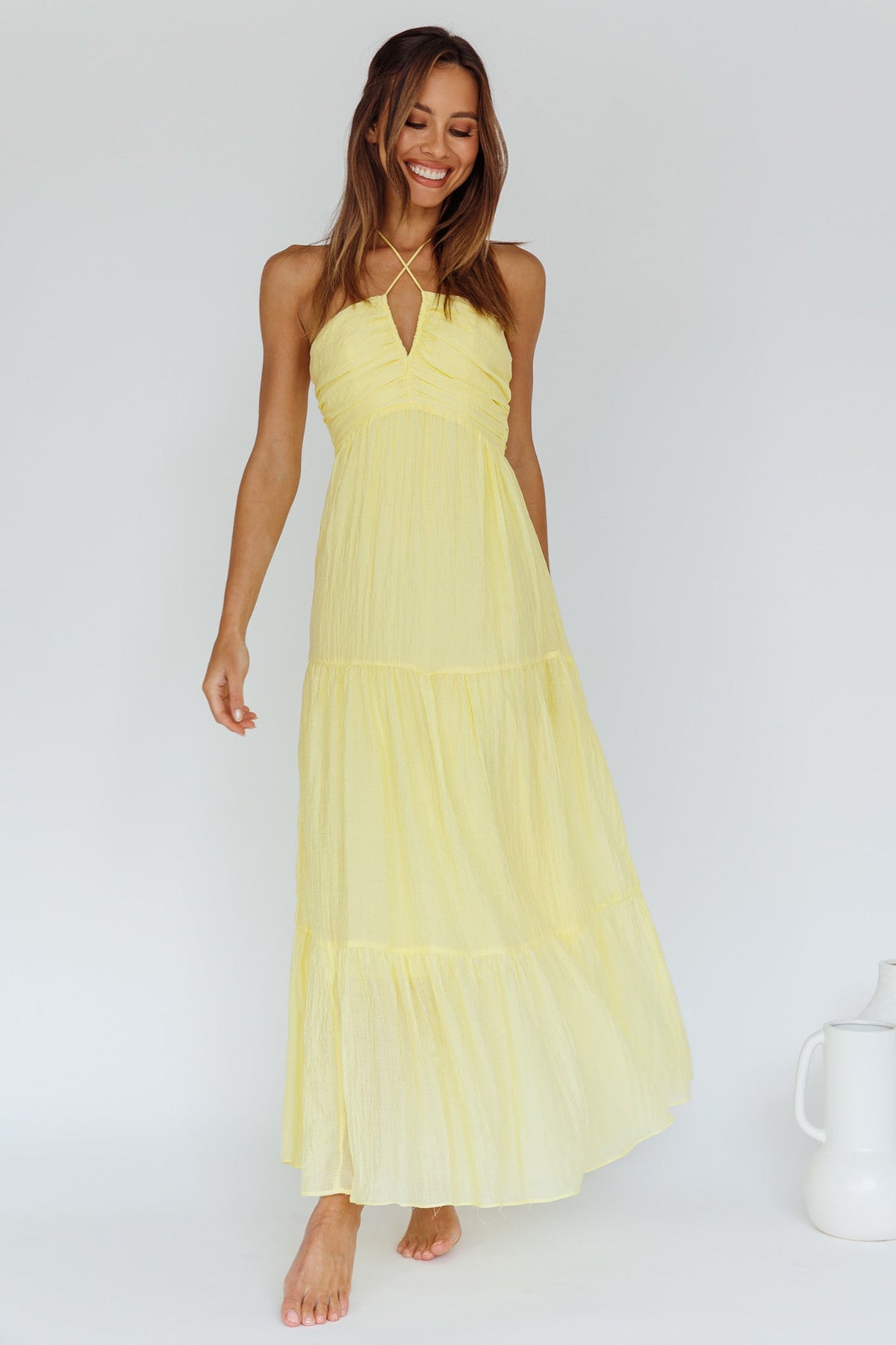 Asiah Halterneck Maxi Dress Lemon Main image