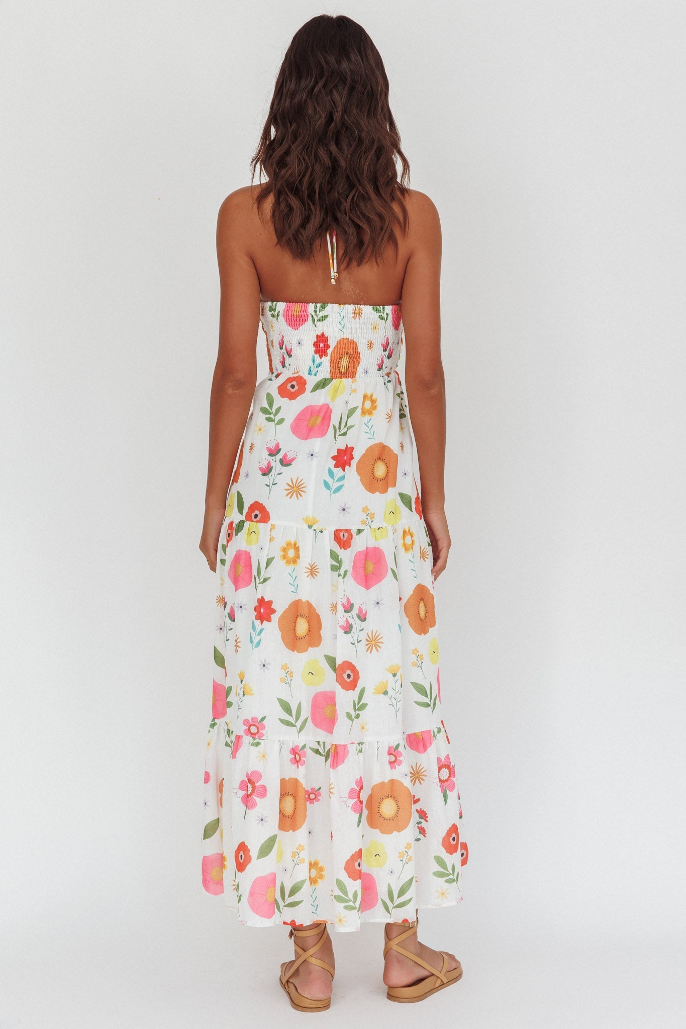 Asiah Gathered Bust Halterneck Maxi Dress Floral White Secondary image