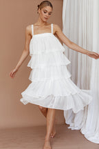 Merry Layered Frill Midi Dress White