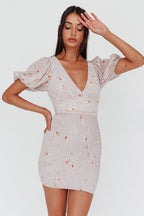 La Nena Shirred Mini Dress Floral Blush
