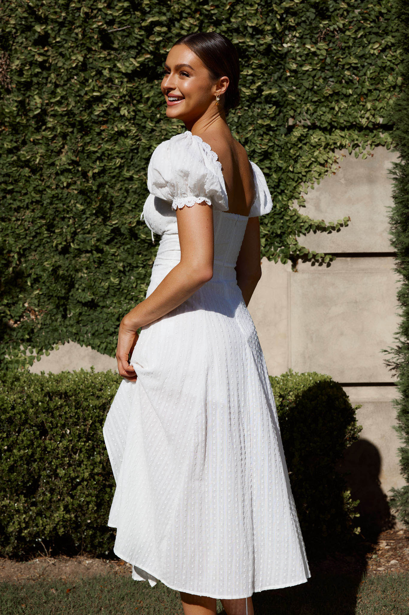 Chablis Gathered Bust Puff Sleeve Midi Dress White Secondary image