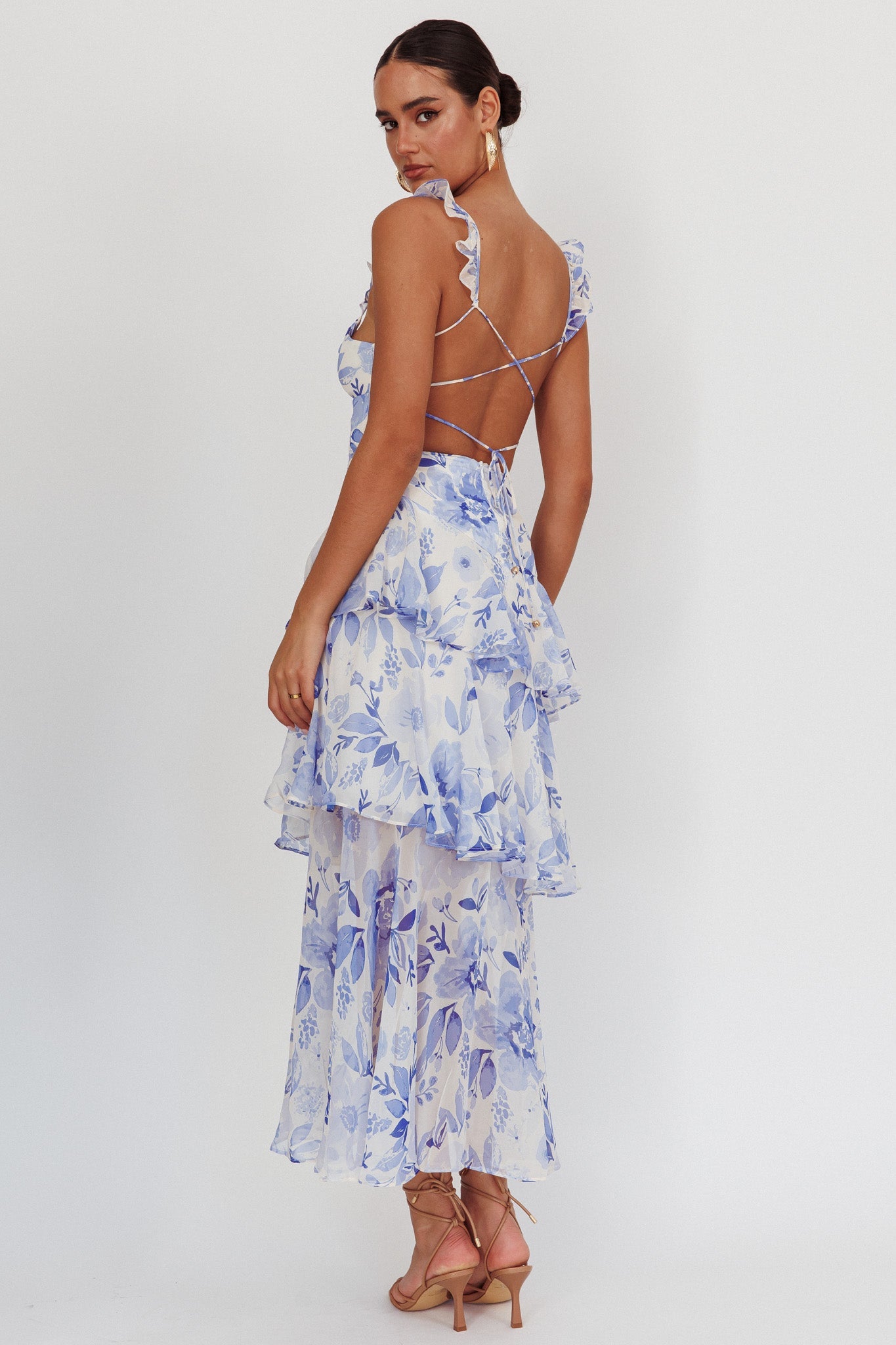 Veda Strappy Back Ruffle Maxi Dress Flowers Blue Secondary image