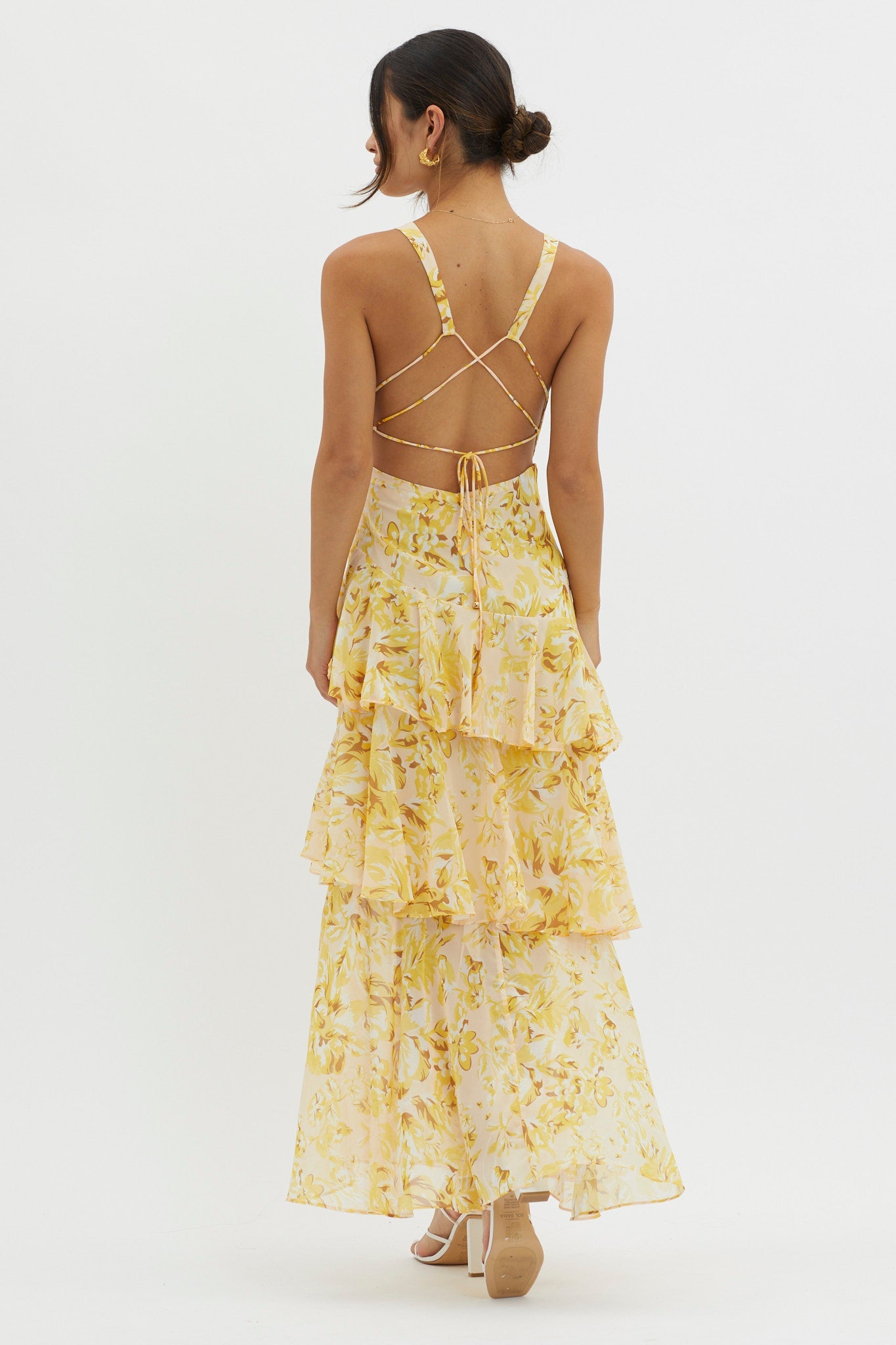 Veda Strappy Back Ruffle Midi Dress Floral Yellow Secondary image