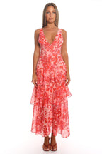 Veda Strappy Back Ruffle Midi Dress Floral Red