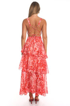 Veda Strappy Back Ruffle Midi Dress Floral Red