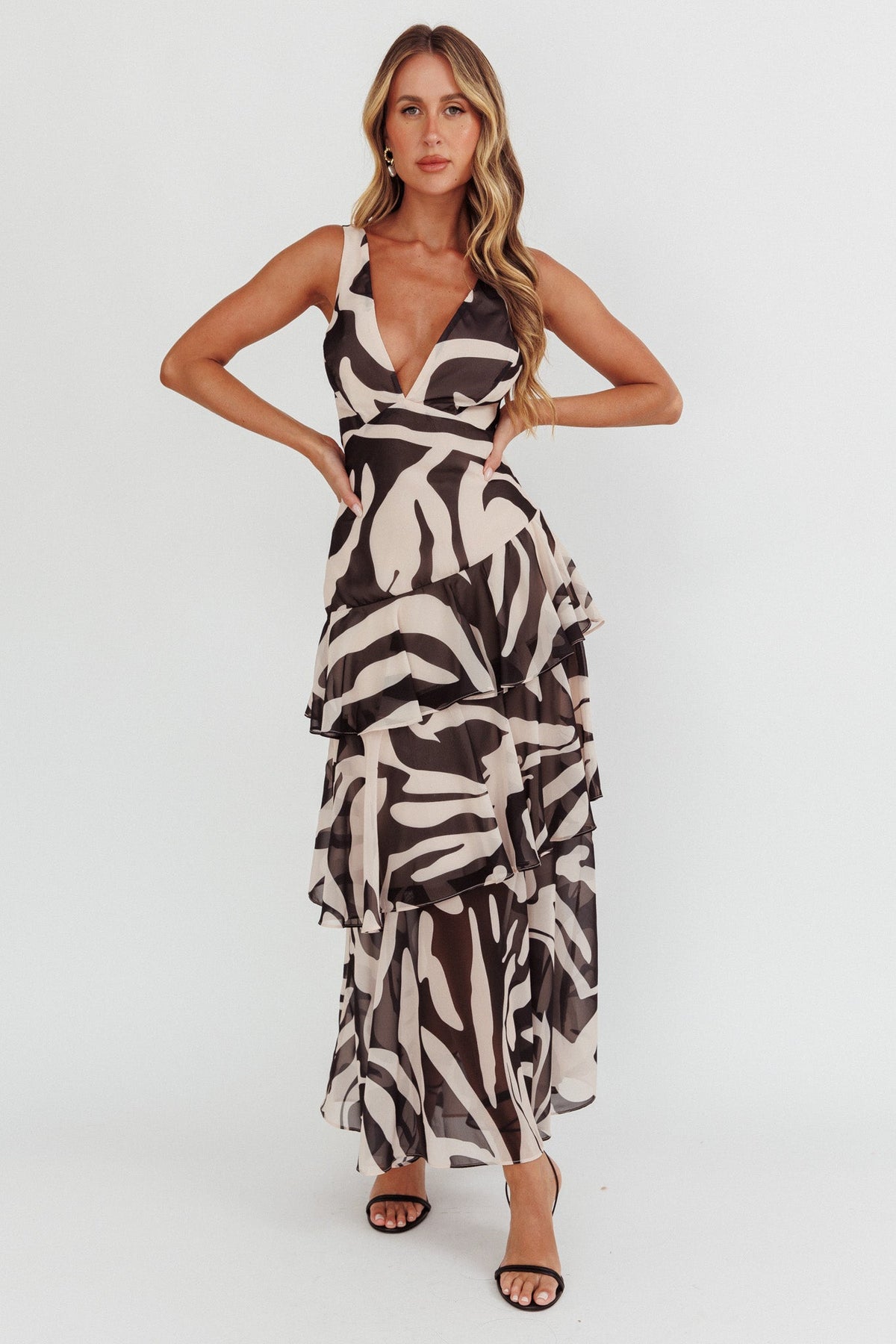 Veda Strappy Back Ruffle Maxi Dress Print Black Main image